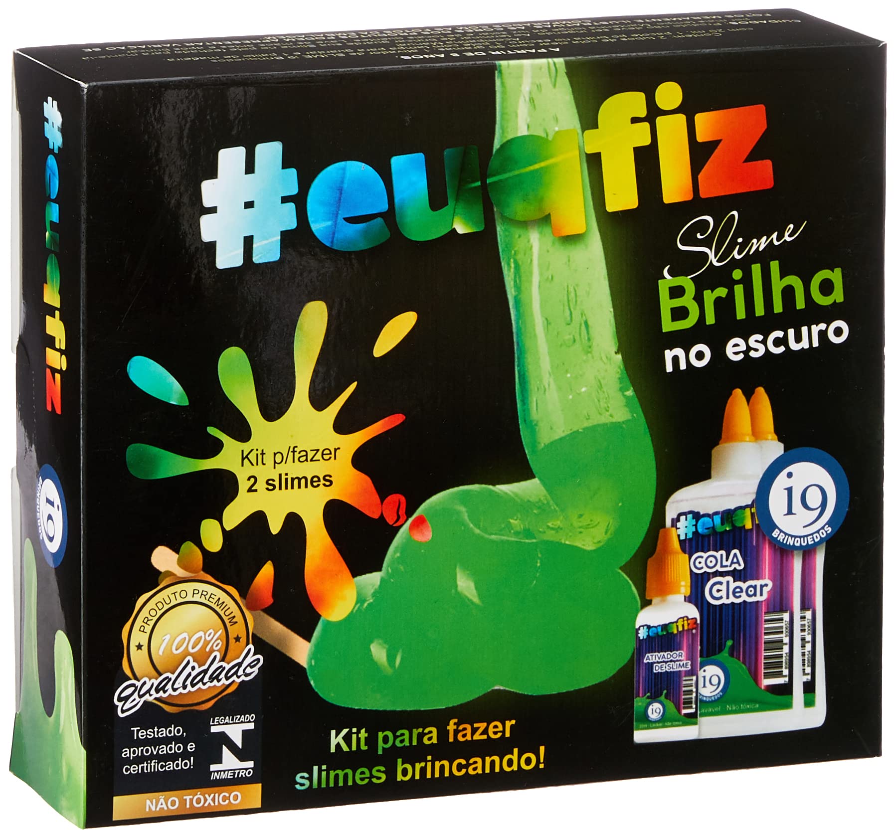 Slime, Kit 2 Brilha no Escuro Slime, Euqfiz, I9 Brinquedos